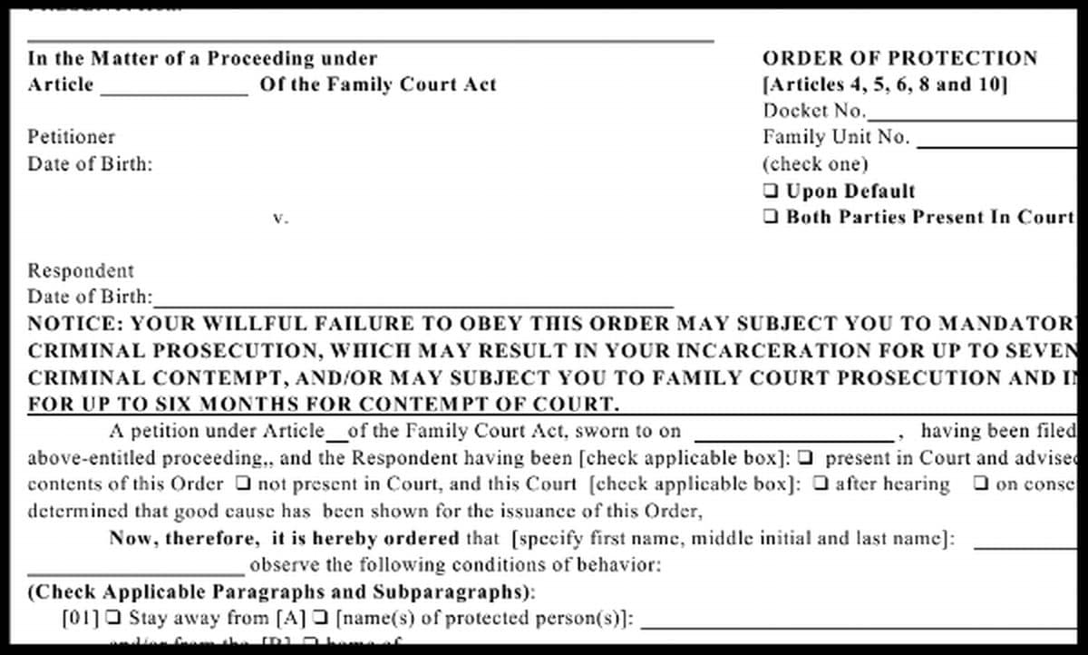 Orders of Protection: Excerpt from Family Court Order of Protection