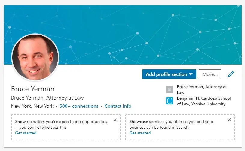 LinkedIn Page for Bruce Yerman Attorney at Law