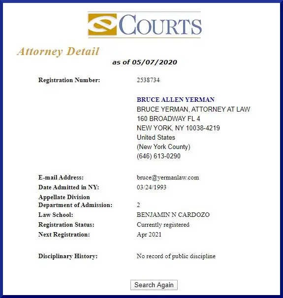 eCourts Attorney Detail, Bruce Yerman